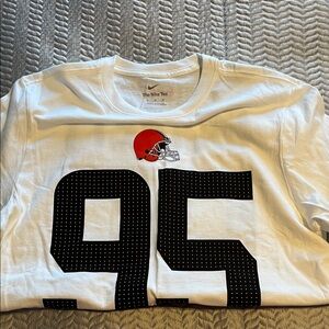 Browns Nike White Tee with Brown  Number and orange  Helmet